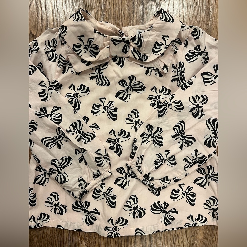 Janie and Jack Bow Print Top Size 3 NWOT Pink Black